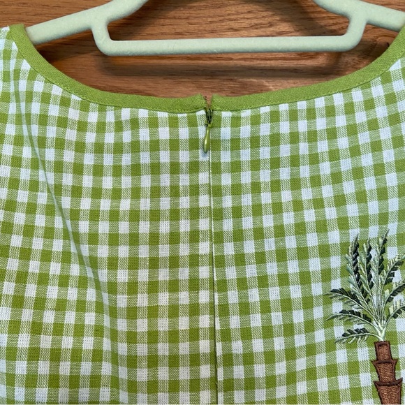 Vintage 90s Ultra Dress green gingham potted plant embroidered dress - Picture 6 of 7